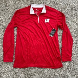 NWT Wisconsin Badgers 1/4 Zip Pull Over Mens Size Large NCAA Apparel Colosseum